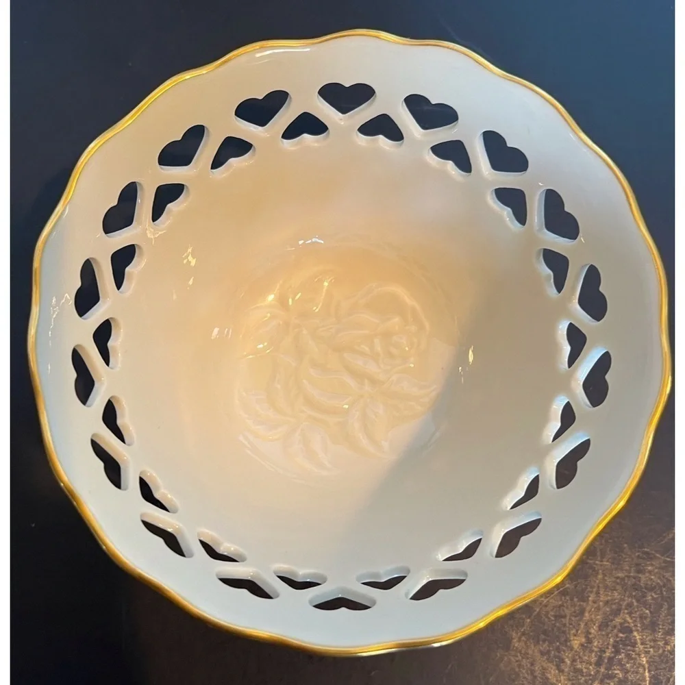 Lenox Ivory China Heart Bowl with Embossed Roses